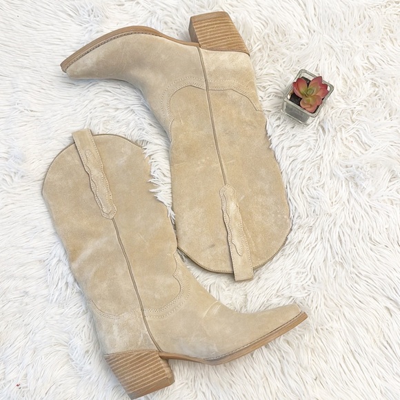 NEW Jeffrey Campbell Free People Floured Western Suede Heel Boots women sz 7 - Picture 4 of 8
